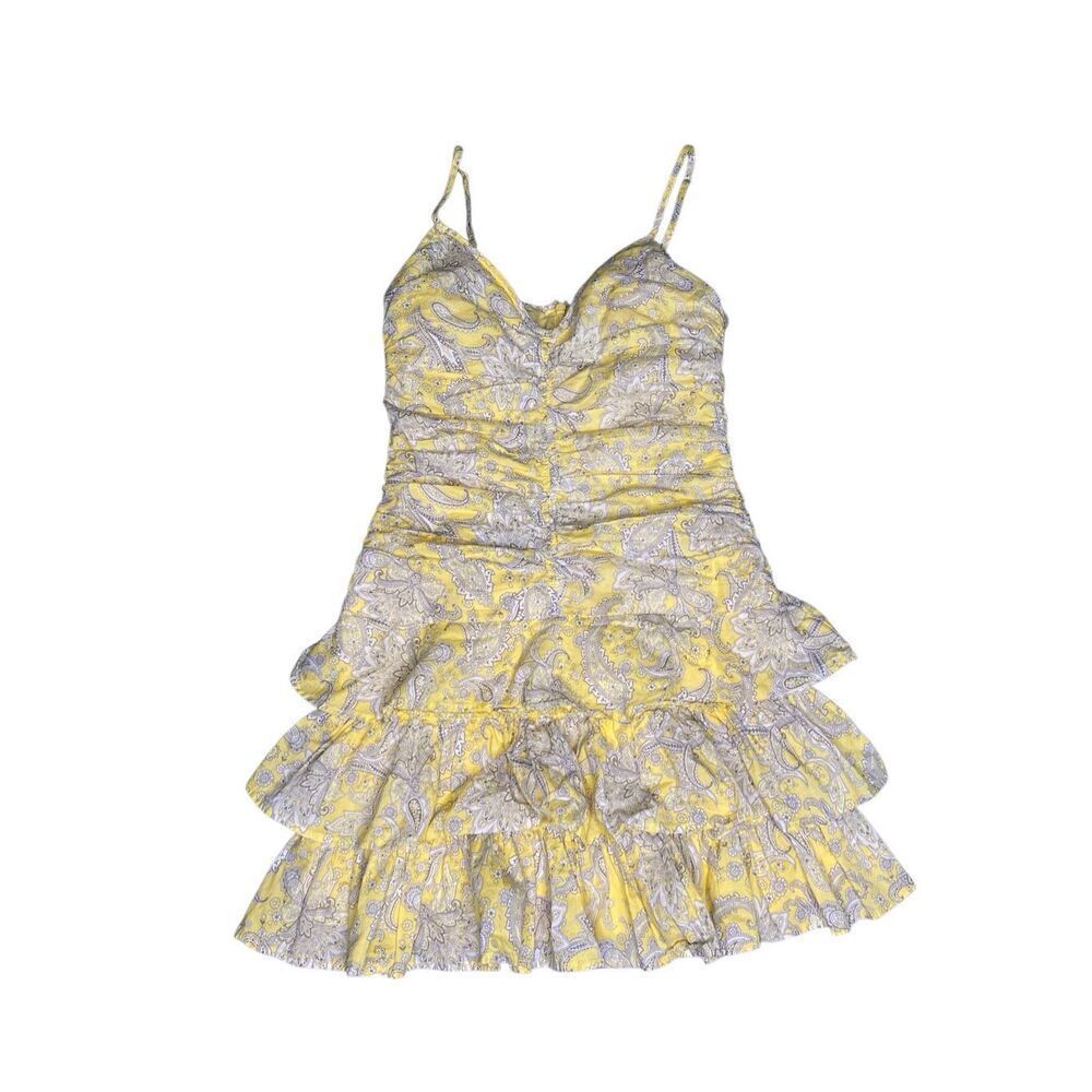 Divided H&M Yellow Paisley Ruffle Mini Dress XS Cottagecore Coquette Fairy